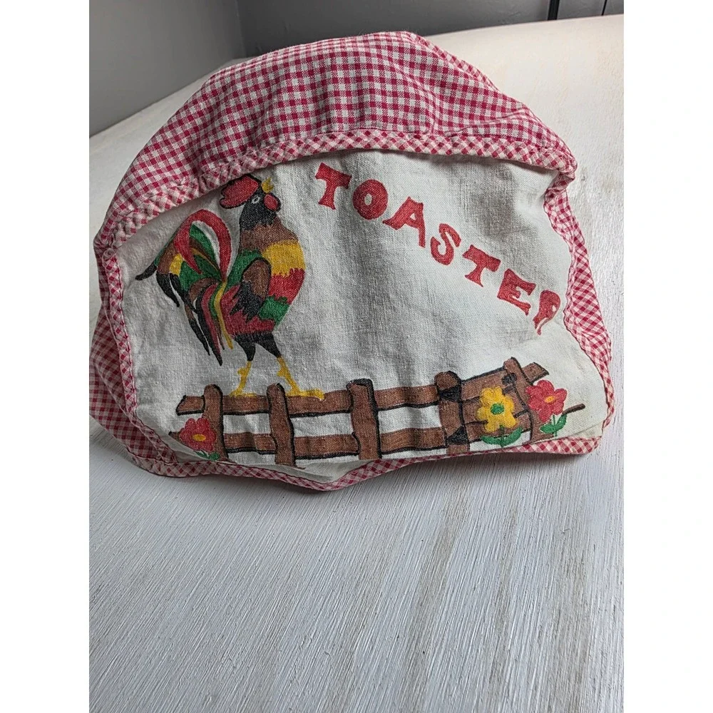 Vintage Rooster Toaster Cover Red Gingham Plaid Farmhouse Cottagecore Kitchen